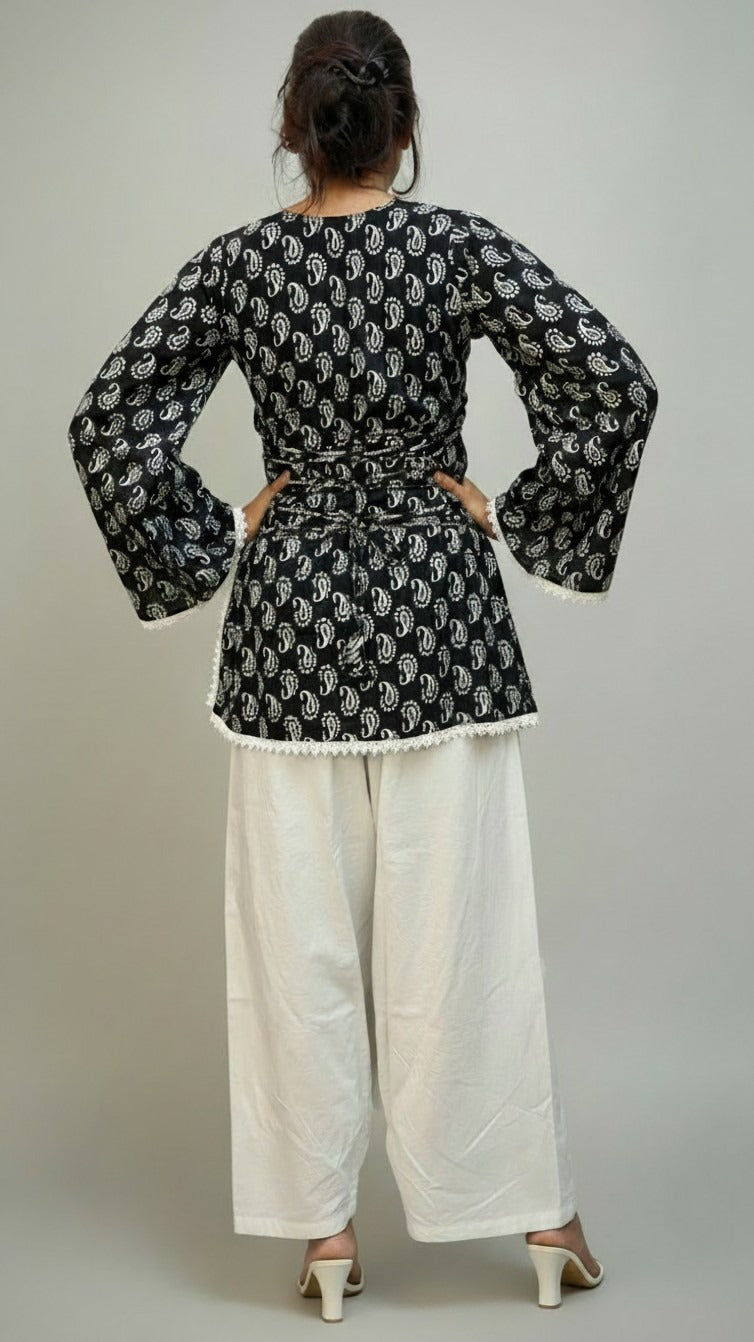 Black Corset Back Full Bell  sleeves Kurti