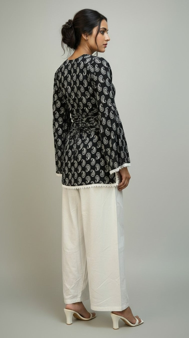 Black Corset Back Full Bell  sleeves Kurti
