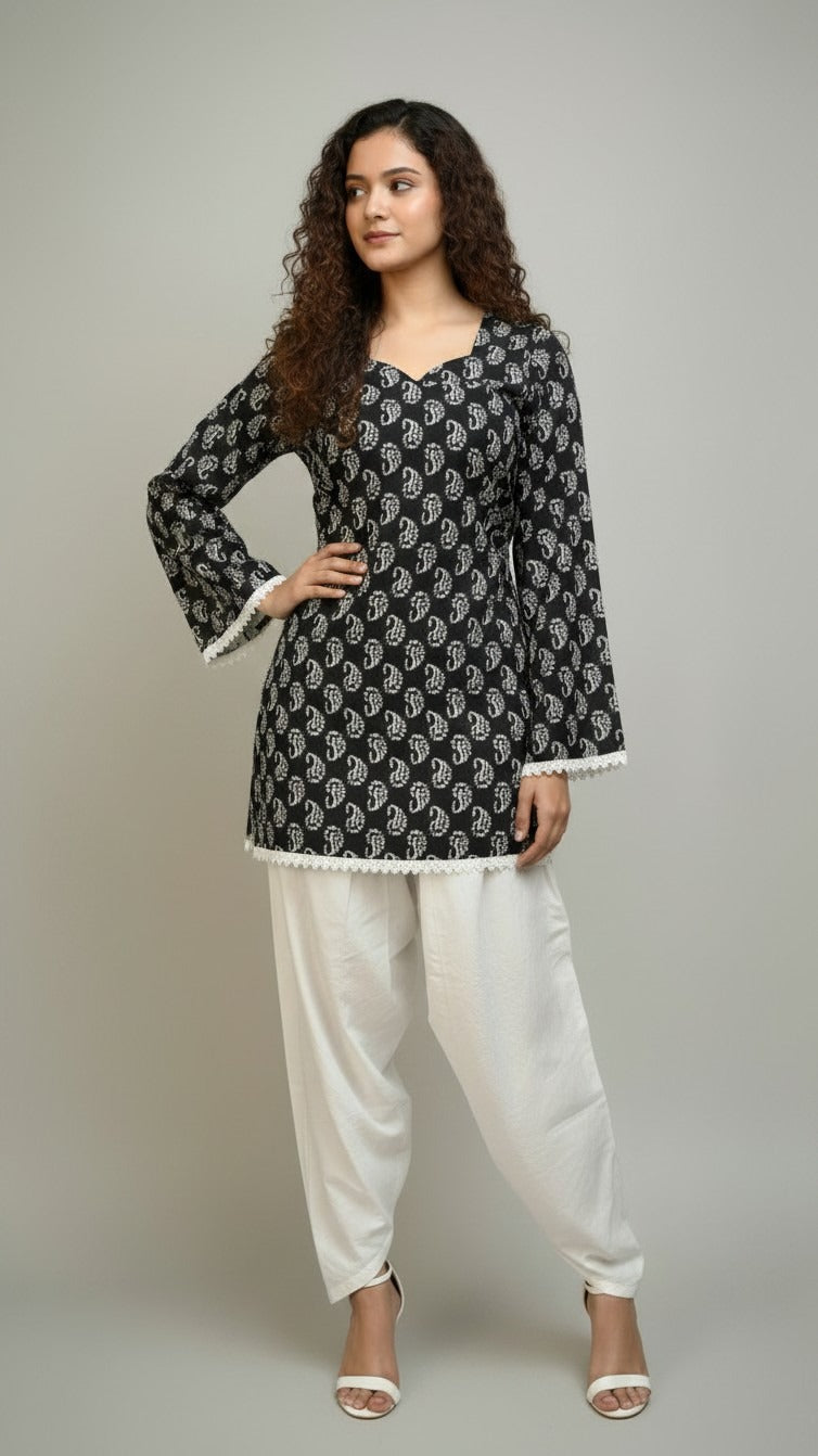 Black Corset Back Full Bell  sleeves Kurti