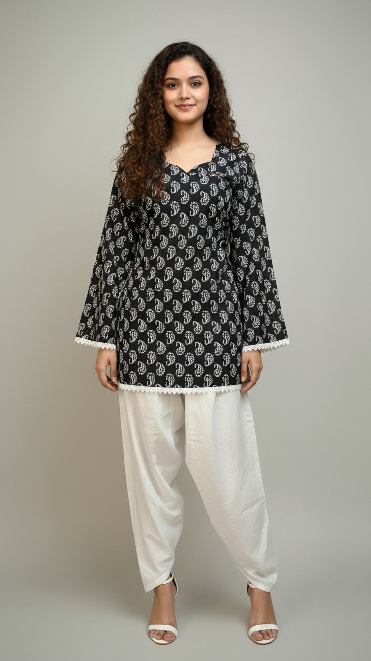 Black Corset Back Full Bell  sleeves Kurti