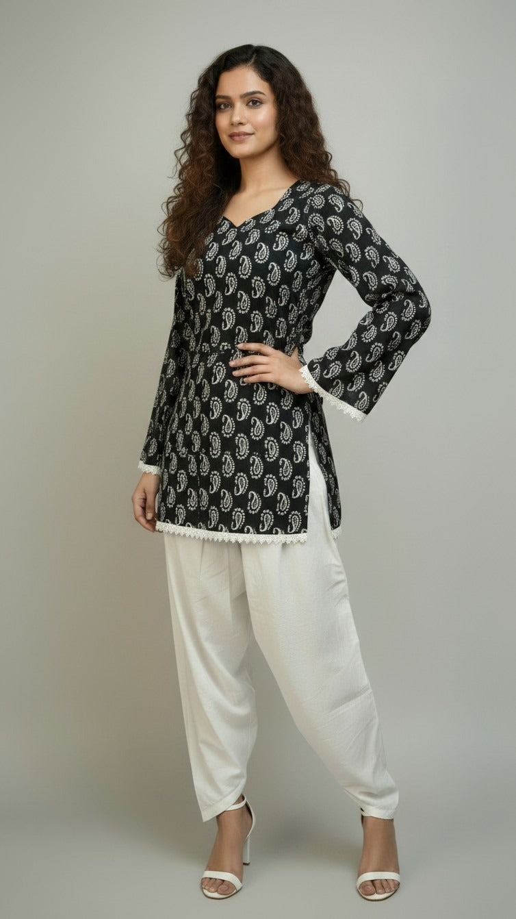 Black Corset Back Full Bell  sleeves Kurti