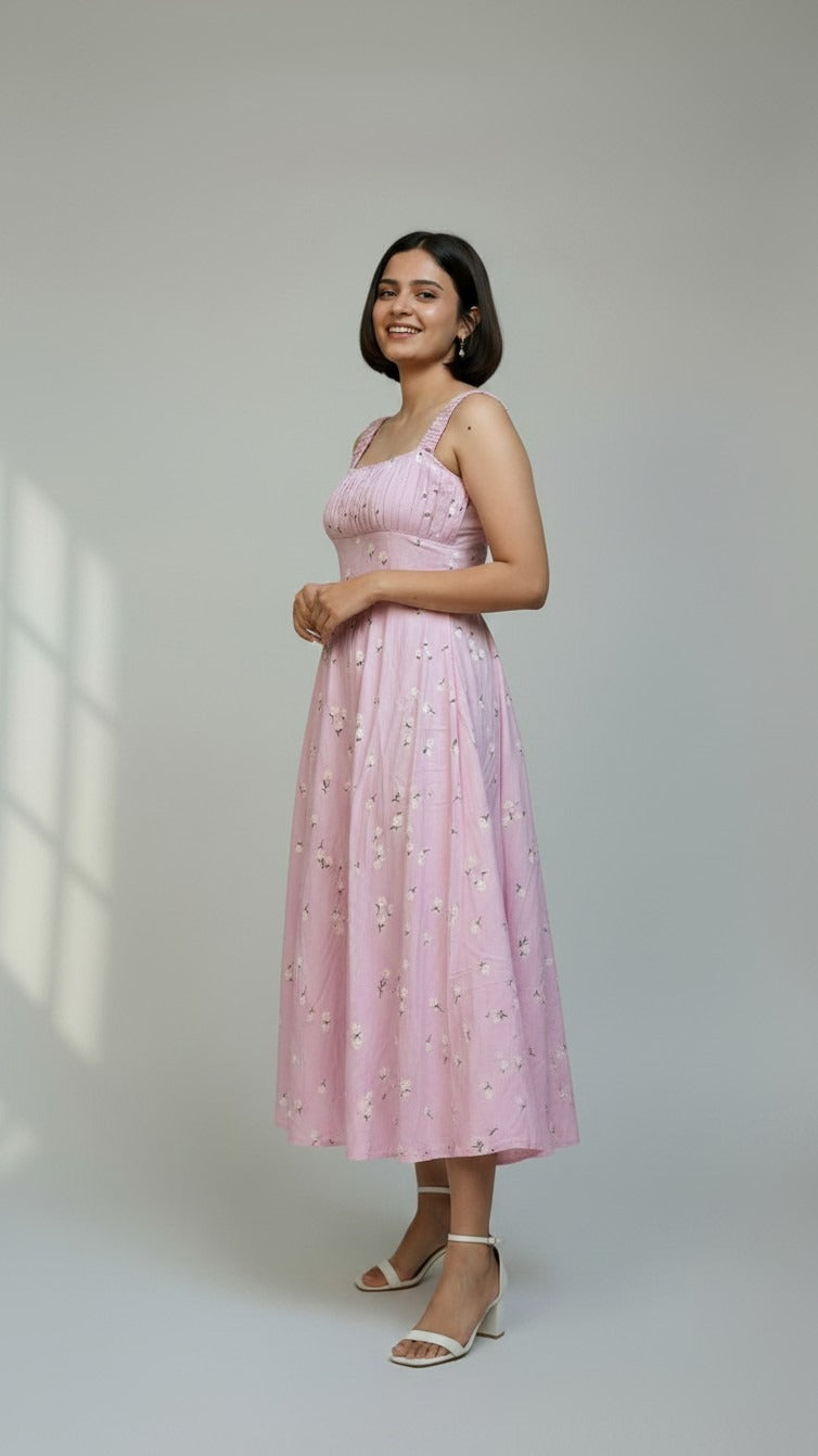 Knee Length Pink Rayon Dress