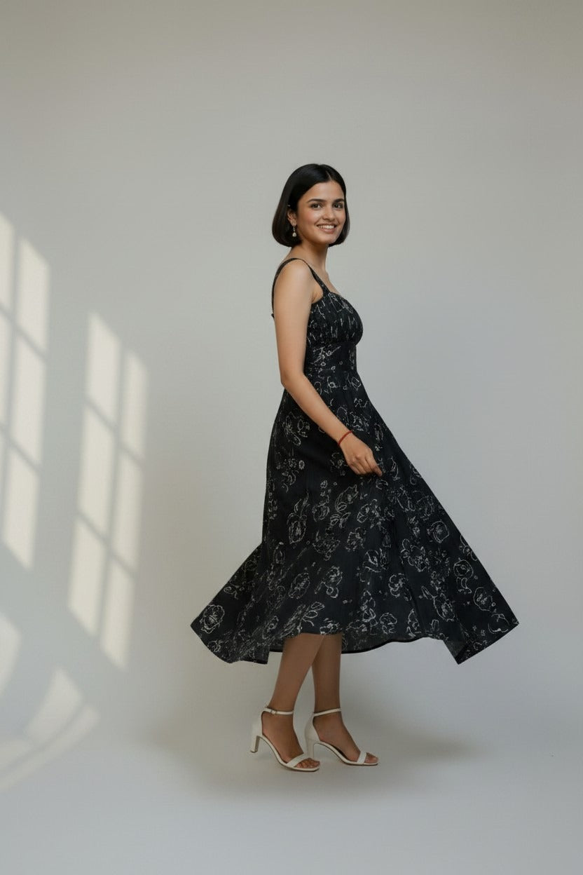 Knee Length Black Rayon Dress