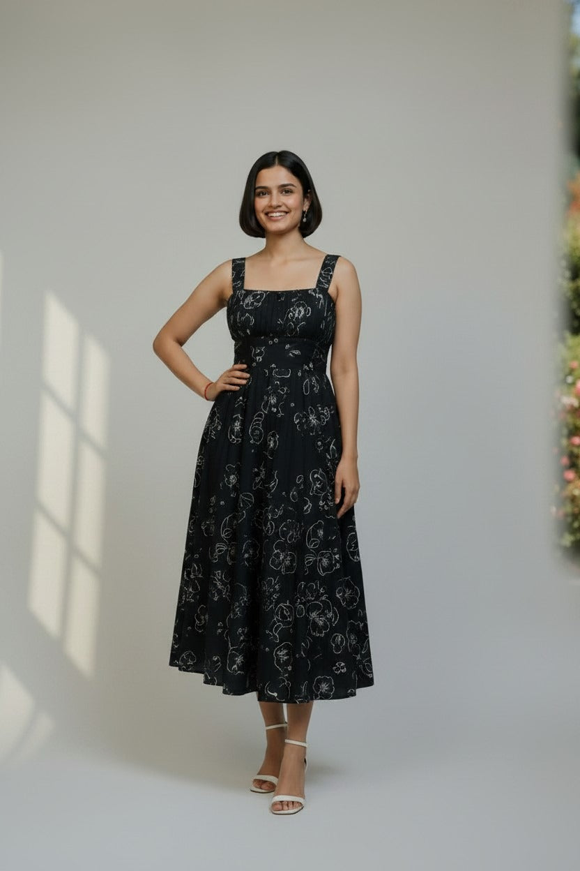 Knee Length Black Rayon Dress