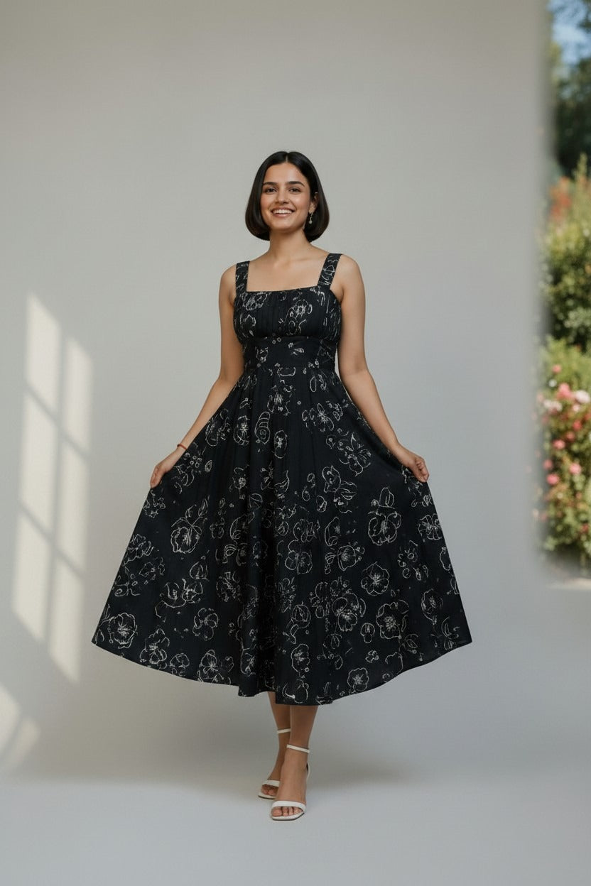 Knee Length Black Rayon Dress