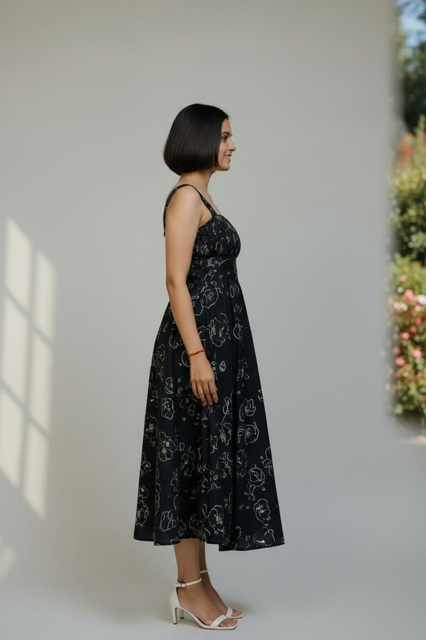 Knee Length Black Rayon Dress