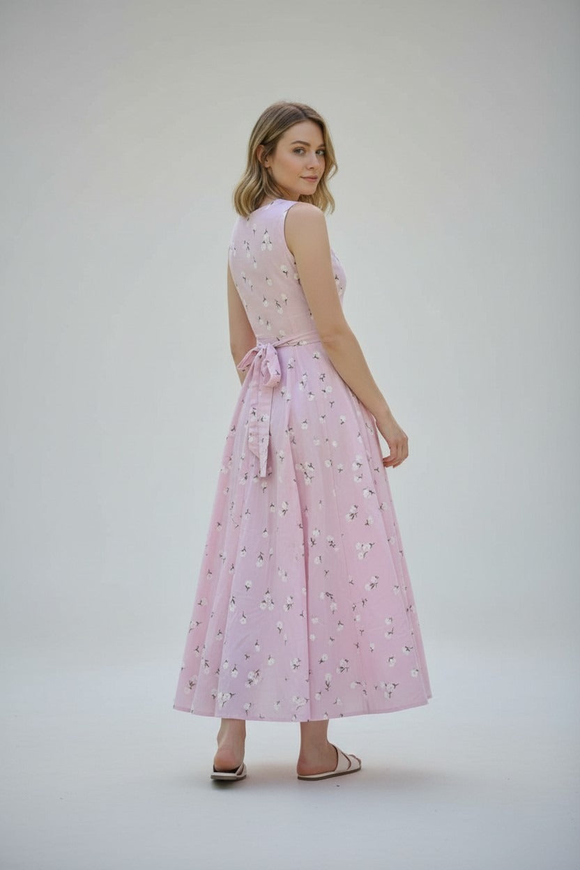 Knee Length Pink Rayon Dress