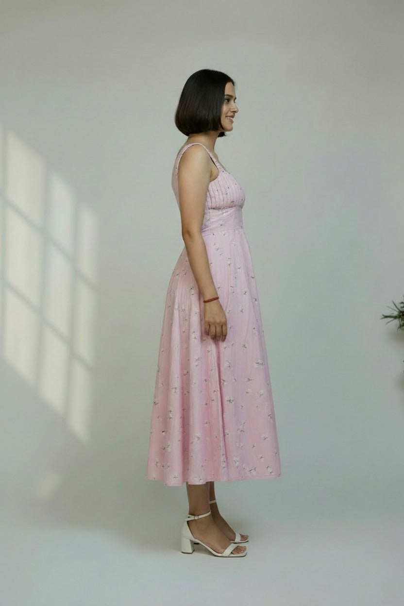 Knee Length Pink Rayon Dress