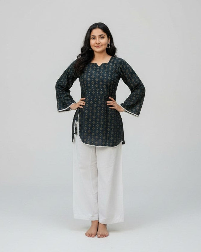 Black Curved Hem with Full Bell sleeves Kurti