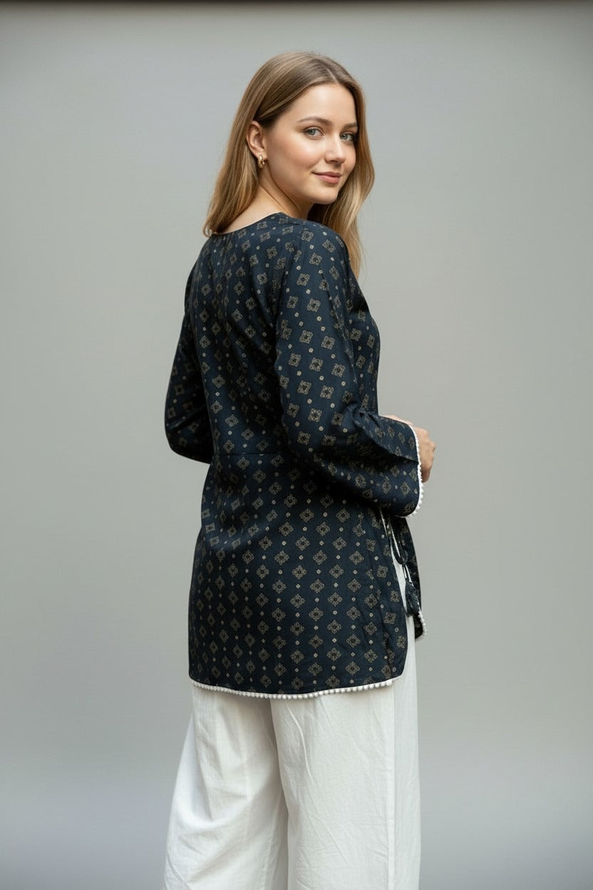 Black Curved Hem with Full Bell sleeves Kurti